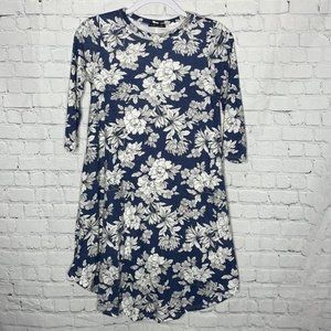 Sweet Claire Girls Blue and White Floral 3/4 Sleeve A-Line Dress Size XL 14/16